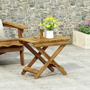 Folding Patio Tables You Ll Love Wayfair   Weathered Outdoor Folding Wooden Side Table 